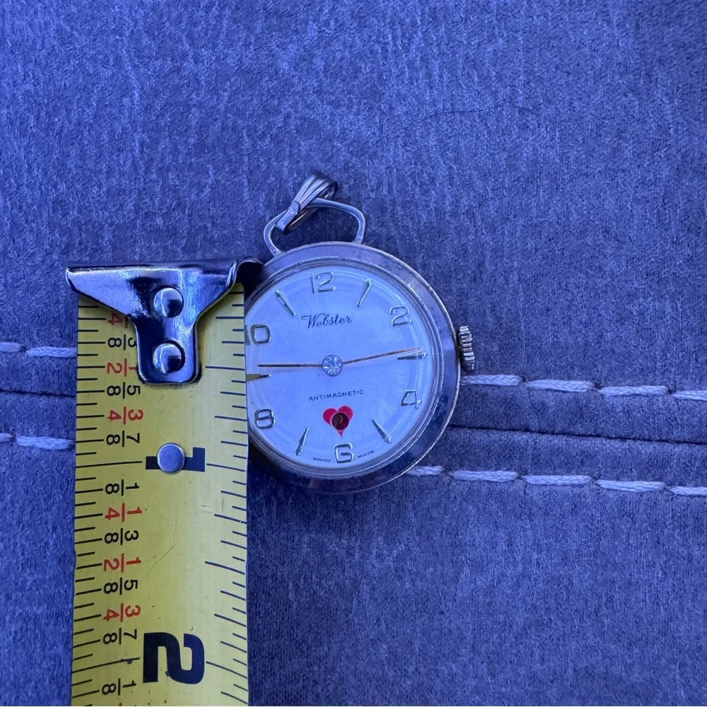 Webster Silver Pocket Watch with Red Heart